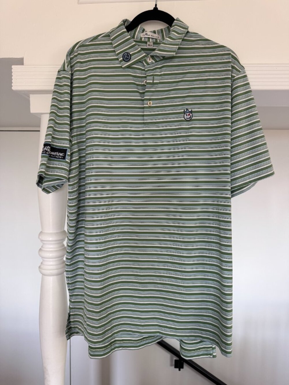 Peter Millar Scotty Cameron Golf Polo – Green Gray White Striped – Circle T – L
